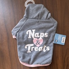 Vibrant Life Dog Hoodie XS Gray Pink White 'Naps Treats' Chihuahua Poodle