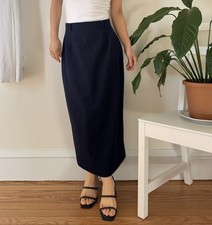 Vintage Talbots 100 Wool Navy Blue Long Pencil Skirt With Back Slit Size 8