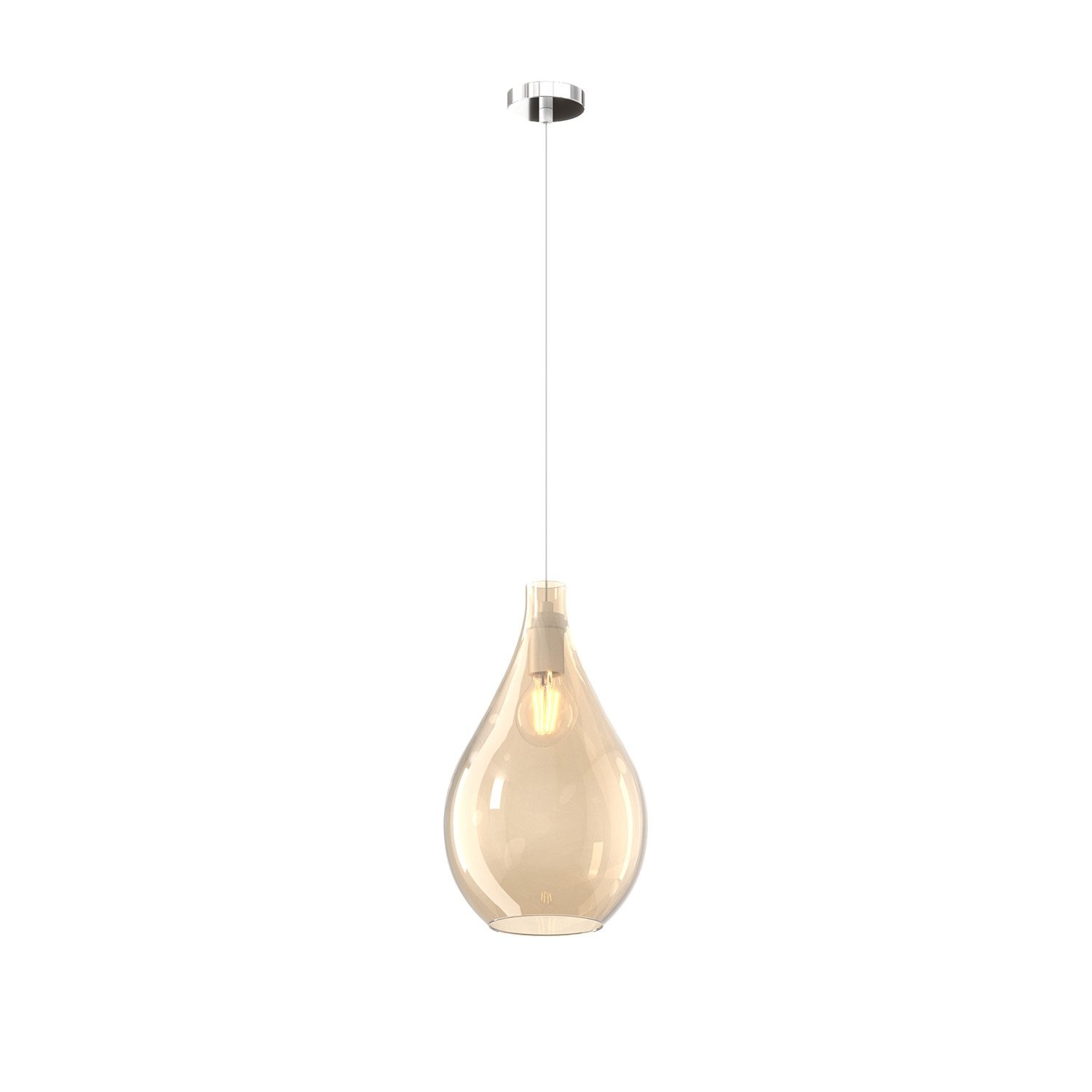 Sospensione Drop 2.0 Metallo Cromo e Vetro Ambra | Attacco E27 1 Luce