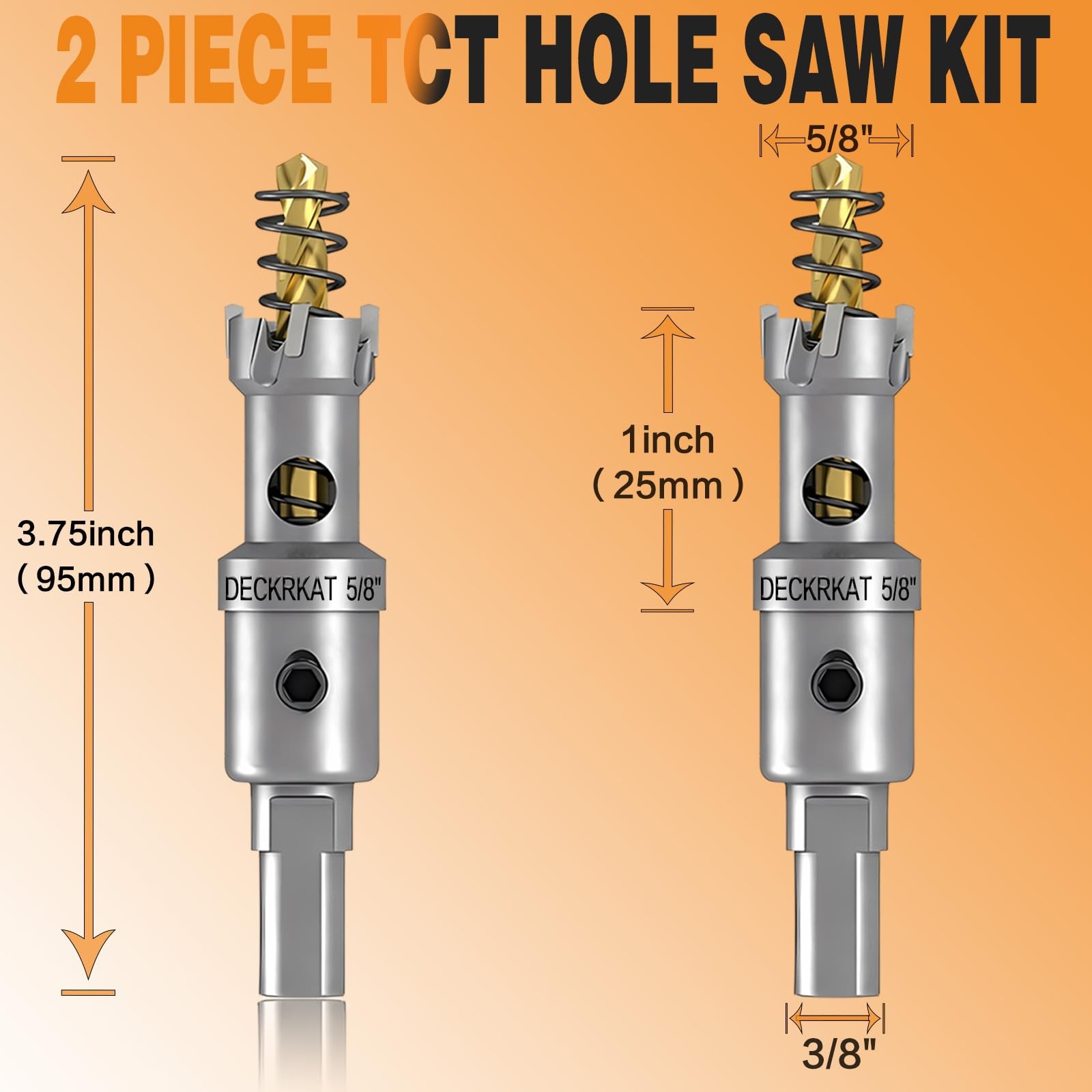 TCT Hole Saws Tungsten Carbide Tipped 16mm 5/8in 2 Pcs Metal Plastic