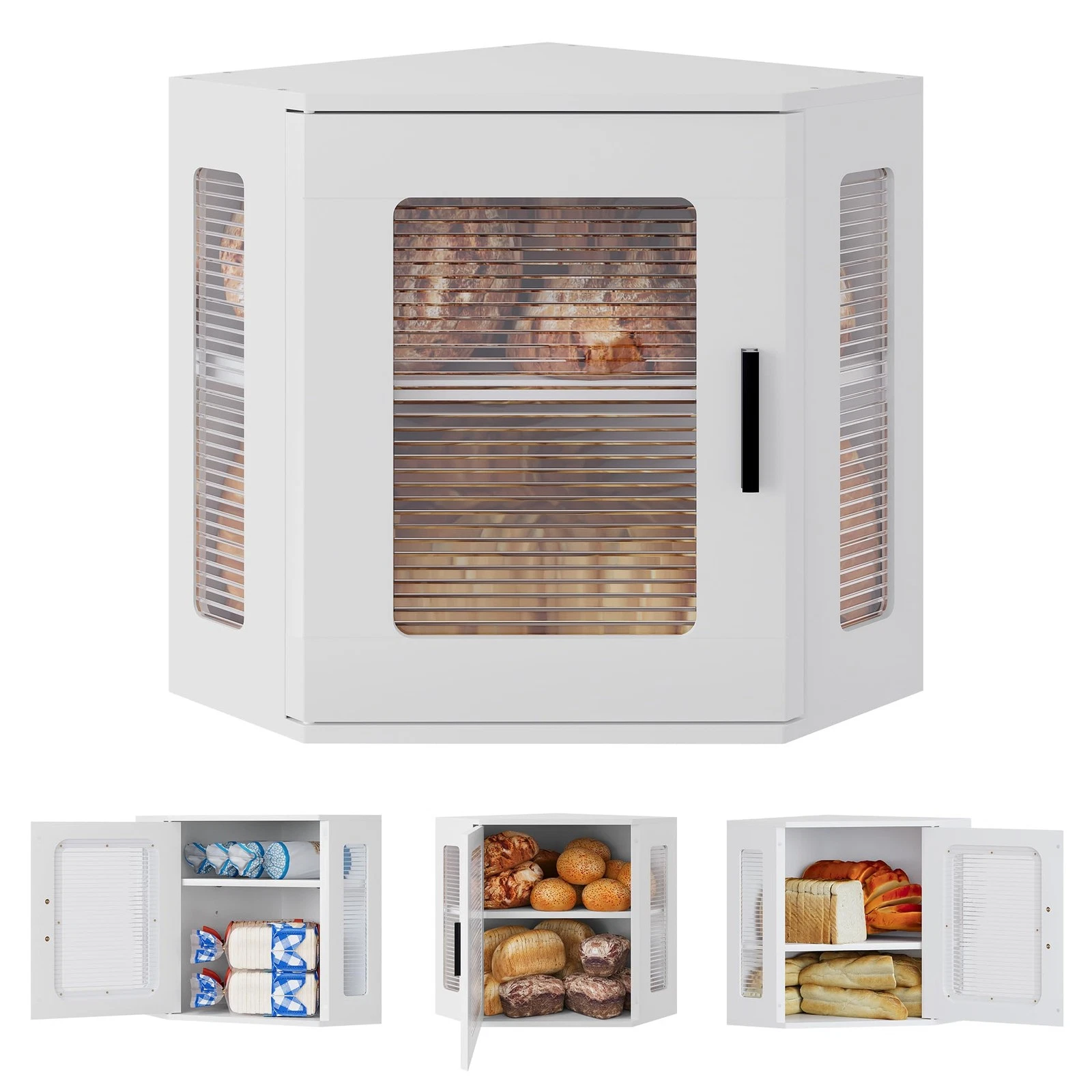 Corner Bread for Kitchen Countertop, Solid Wood Double Layer Large Storage Co...