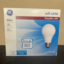 General Electric | 6-Pack A19 60W Soft White Bulbs | 780 Lumens | Double Life