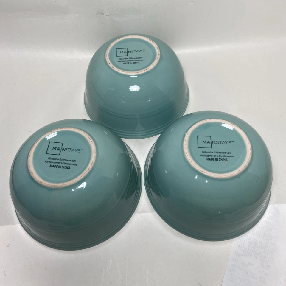 Mainstays Topaz BLUE Aqua Amelia Stoneware 6” Soup Cereal Bowls Set Of 3 - Image 3 of 4