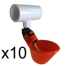 Ten 10 Automatic Watering Drinker Cups and PVC Tee Fittings Chicken Poultry