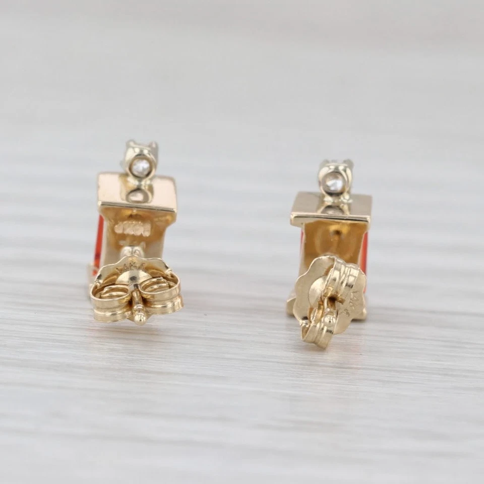 Lab Created Orange Sapphire Diamond Stud Earrings 14k Yellow Gold Studs - Image 4 of 4