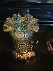 Fenton Green Hobnail 3” Double Crimped Vase