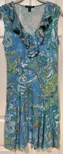 Y2K Lauren Ralph Lauren Medium Dress Sleeveless V-Neck Ruffle Blue Paisley
