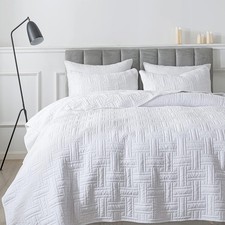 White Quilt Queen Size Bedding Sets with Pillow Shams, Lightweight Soft