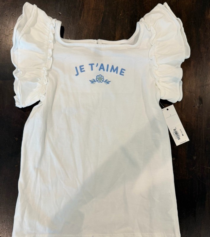 Janie And Jack Girls White Cotton Flutter Sleeve Top Size 8 NWT