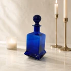 Vintage MCM Blenko hand blown cobalt blue art glass decanter with stopper 11”