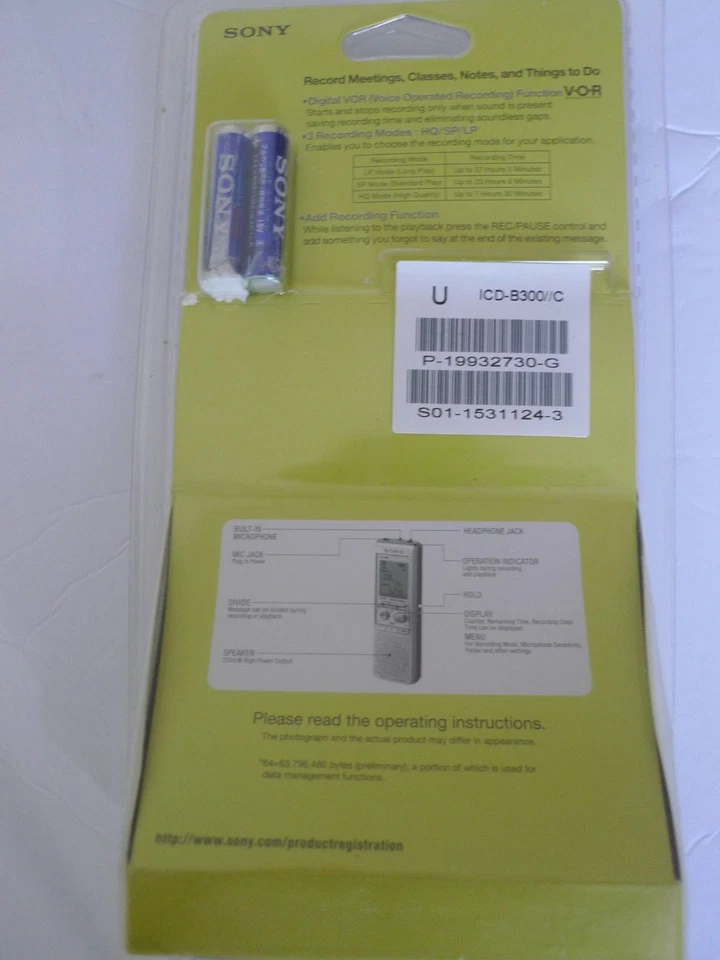 Brand NEW Sony ICD-B300 Digital Voice Recorder 64MB 37 hours recording time NIB - Image 2 of 4