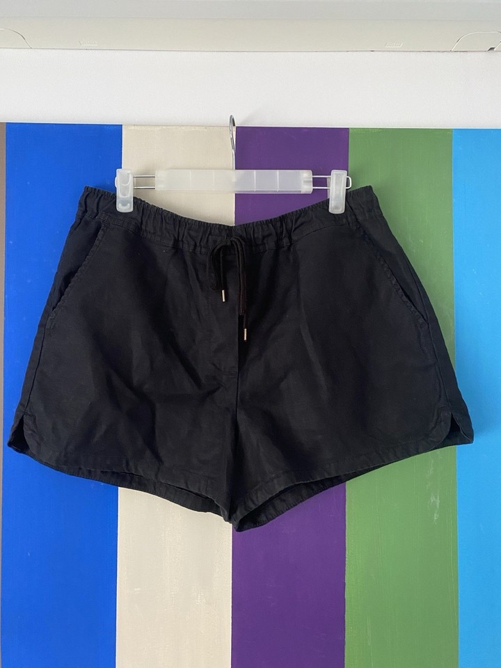 Country Road Women’s Black Woven Shorts 8 Drawstring Elastic Waist Pockets linen