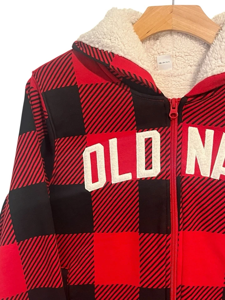 Antigua Chaqueta Azul Marino Niñas XXL Roja Negra Búfalo Cuadros Con Capucha Cremallera Completa Forrada Sherpa Foto 2 de 4