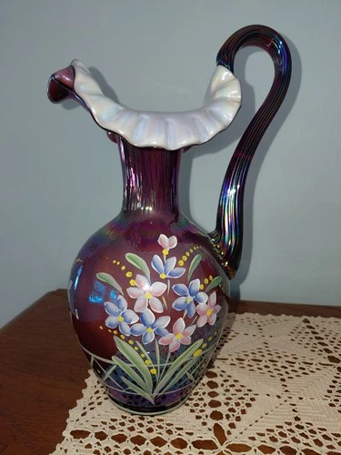 Fenton 90th Anniversary Plum Iridescent Pitcher/Vase