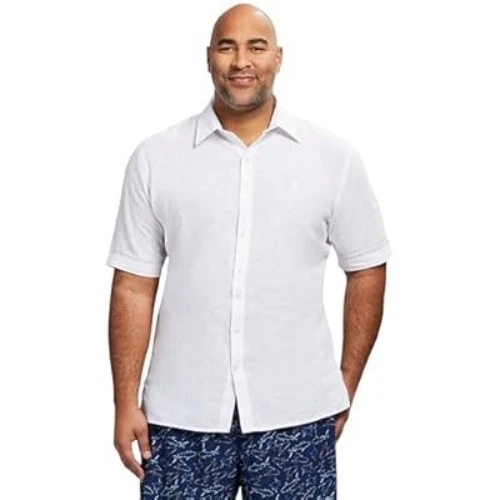 Izod Button-Down Shirt Mens XXL White Linen Blend Short Sleeve Was $50