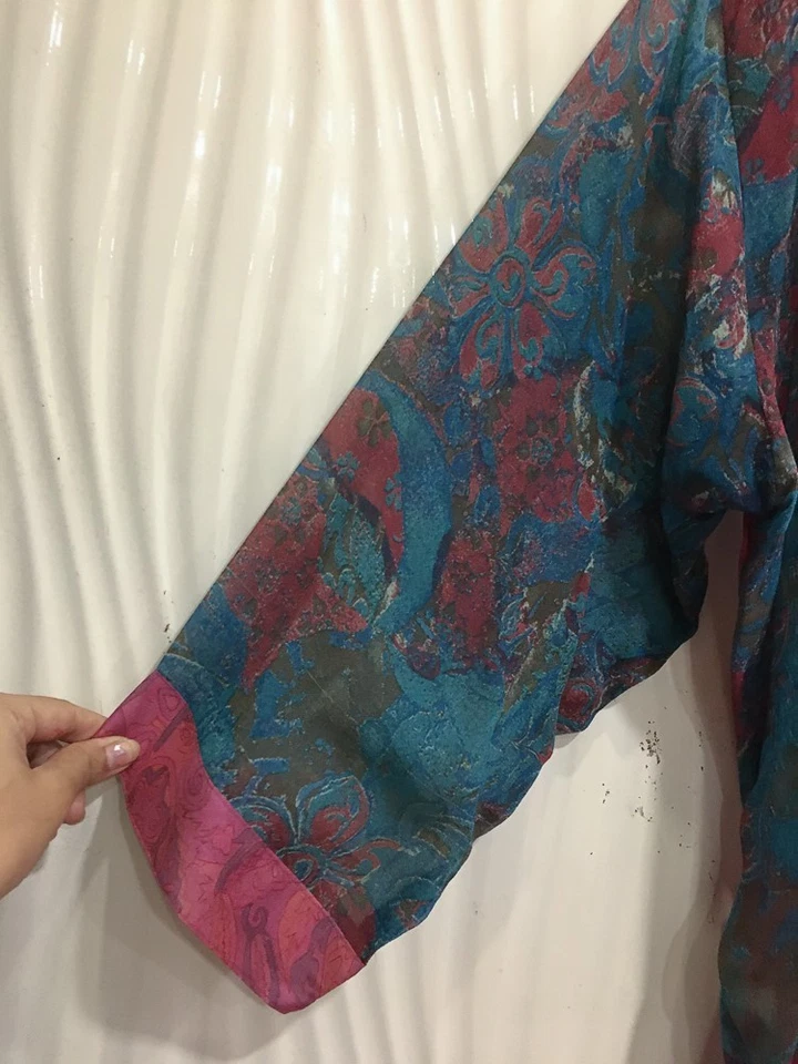 100% Silk Chiffon Short Kimono Duster Jacket Cardigan Cape Loose Robe KMS3676 - Image 4 of 4