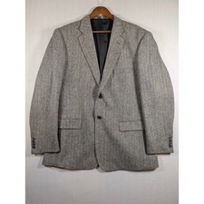Stafford Mens 46L Grey Herringbone Pure Wool Blazer Sport Coat 2-Button Jacket