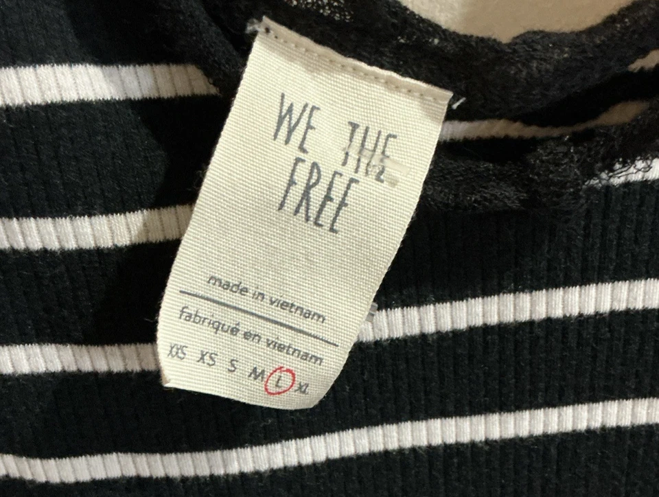 Great Free People size L black white stripe long sleeve lace shirt women - Image 2 of 3