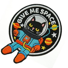 Funny Cartoon Cat Iron on Patches, Cute Cat Embroidered Morale Patch, DIY App...