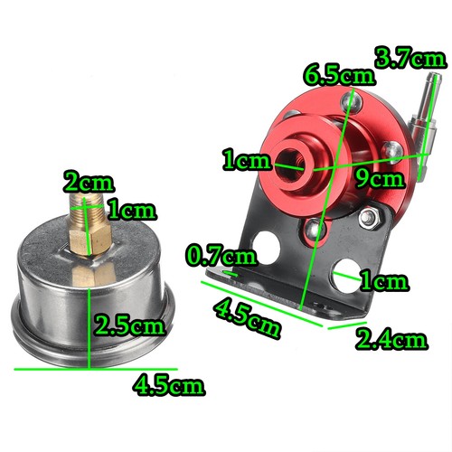 Universal Adjustable Aluminum Fuel Pressure Regulator Gauge Kit 2.0-8.0kgf/cm² - Foto 3 di 12