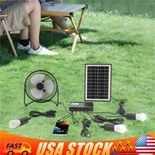 Solar Lighting & Fan Kit with 3 Bulbs USB Charging for Home Outdoor Camping