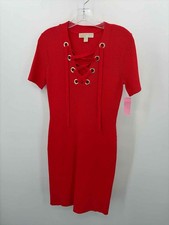 Pre-Owned Michael Kors Red Size Medium Knit Long Short Sleeve Dress