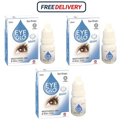 3x EYE GLO Eye Drops 10ml Moisturizes Dry Dull Irritation Tired Eyes Fast Relief