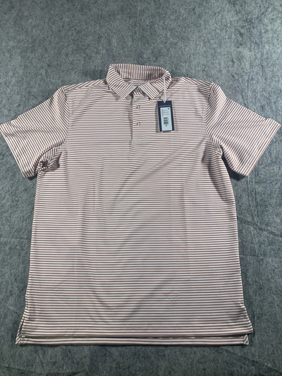 NWT Vineyard Vines Performance Golf White & Rust Striped Polo Shirt Mens Size M