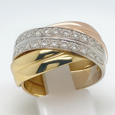 14K 585 Tricolor Ring 22 Diamanten 0,26ct Bri...