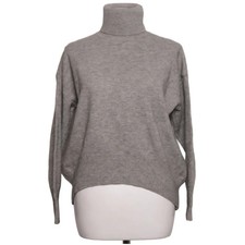 Rollkragenpullover, Größe: M/L, Grau, Einfarbig, Feinstrick, Damen #OmT
