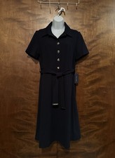 Tommy Hilfiger Short Sleeve Belted Shirt Dress Womens 10 Navy Blue Button Front