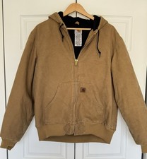 Carhartt J130 CML Brown Hooded Canvas Zip Front Work Jacket Medium