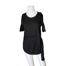 3.1 Phillip Lim Short Sleeve Ribbed Tie Front Shirt Black Womens Size Medium