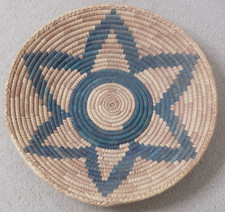 Southwest coil woven tan teal basket 15" diameter