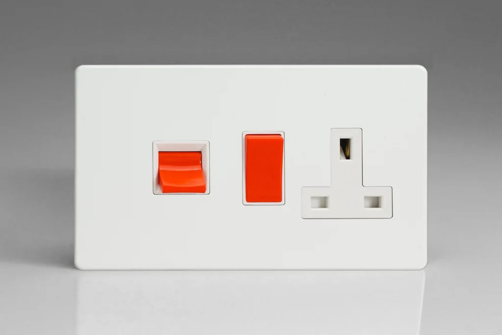 Switch White 45A Cooker + 13A Socket 2 Pole Screwless Premium White/Red Insert