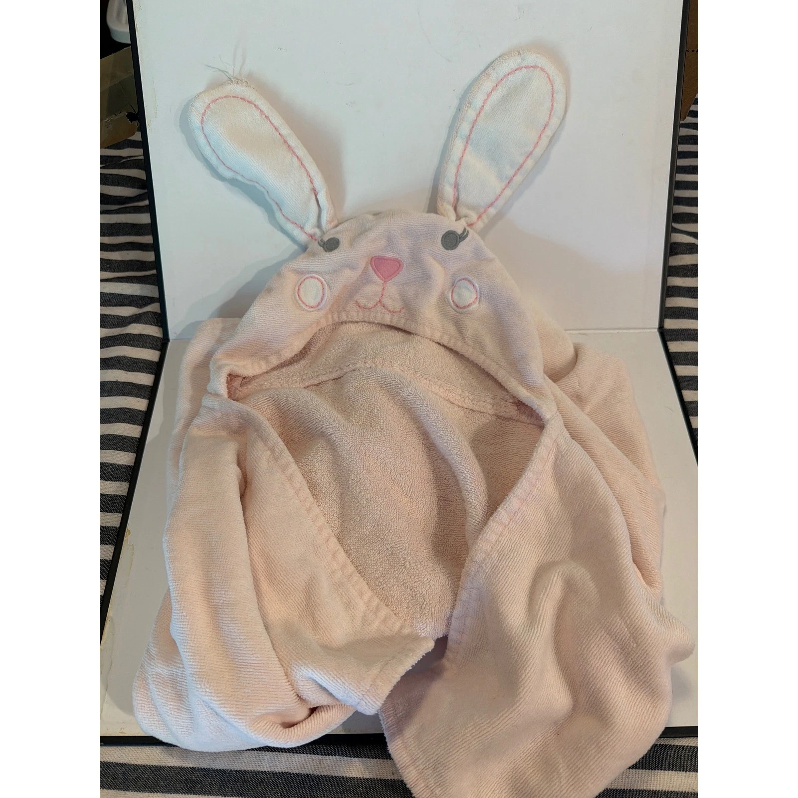 Pottery Barn Kids Pink Bunny Rabbit Hooded Bath Towel 100% Cotton 23x34