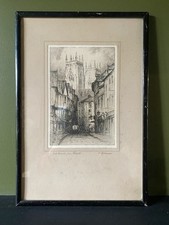 F ROBSON SIGNED ETCHING OF YORK MINSTER FROM PETERGATE.