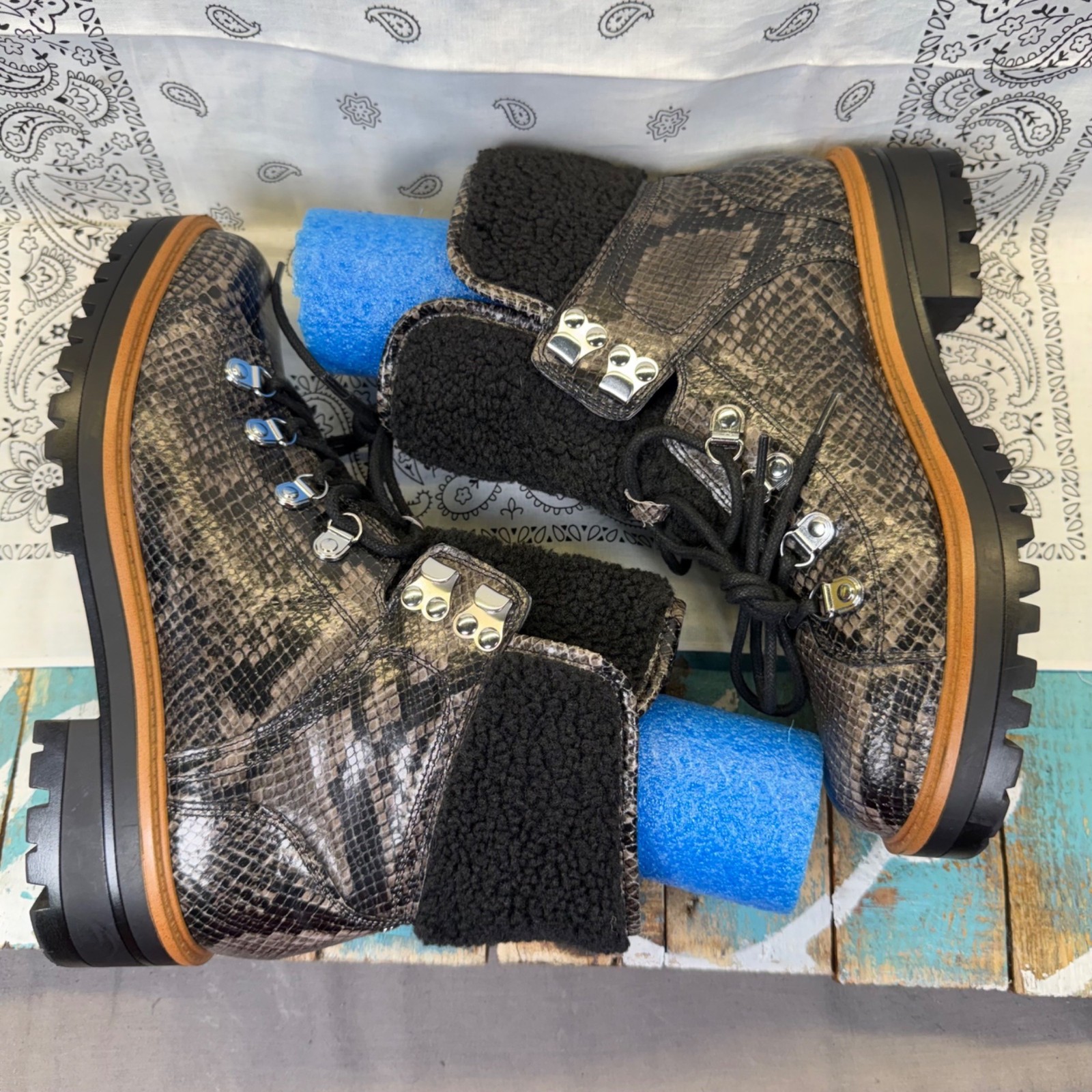 Marc Fisher Boots Isalia Snake Print Faux Fur Gray/Black Women's Size ...