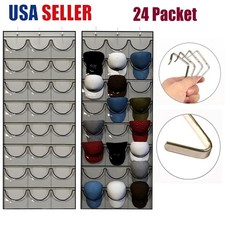 24 Hat Rack Organizer Baseball Holder Deep Storage Pockets Door Wall Caps Stand