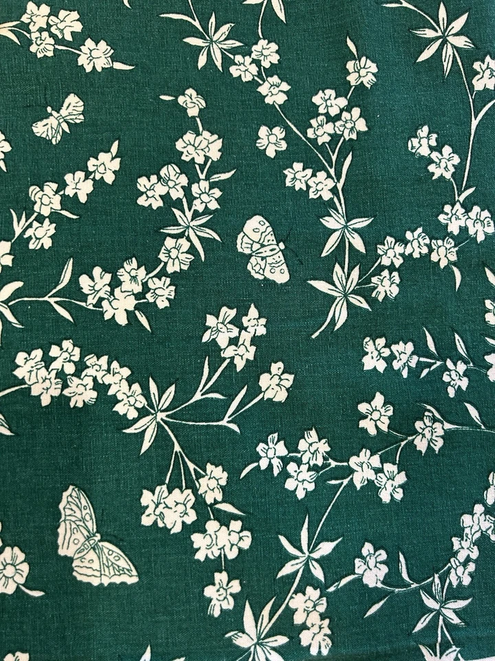 Vintage Duralee Fabric 3YDS x 50" Green Floral Butterfly Cotton Textured Woven - Image 2 of 4