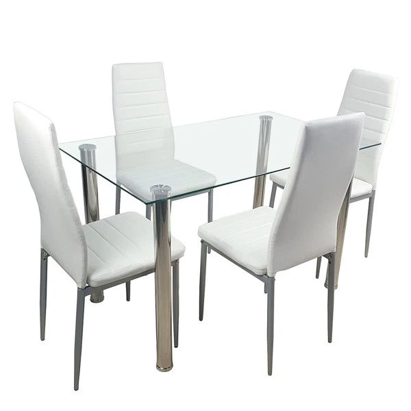 5 PCS Dining Set Tempered Glass Top Table ＆ 4 Chairs Kitchen Breakfast Furniture - Image 2 of 4