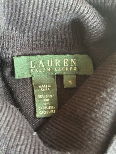 Pull femme Lauren Ralph Lauren soie cachemire taille M bleu marine col roulé luxe - Photo 7/10