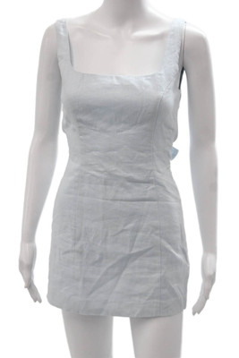 Sir. Women Mini Tank Dress Light Blue Linen Square Neck Sleeveless Size 0P
