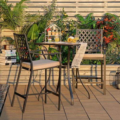 Alpulon Outdoor Dining Table 36.5" H X 28" W, Square Wood Top Steel Frame Black - Picture 3 of 4