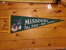 Vintage 1950's Green Felt Missouri "The SHO-ME State" mule head pennant.