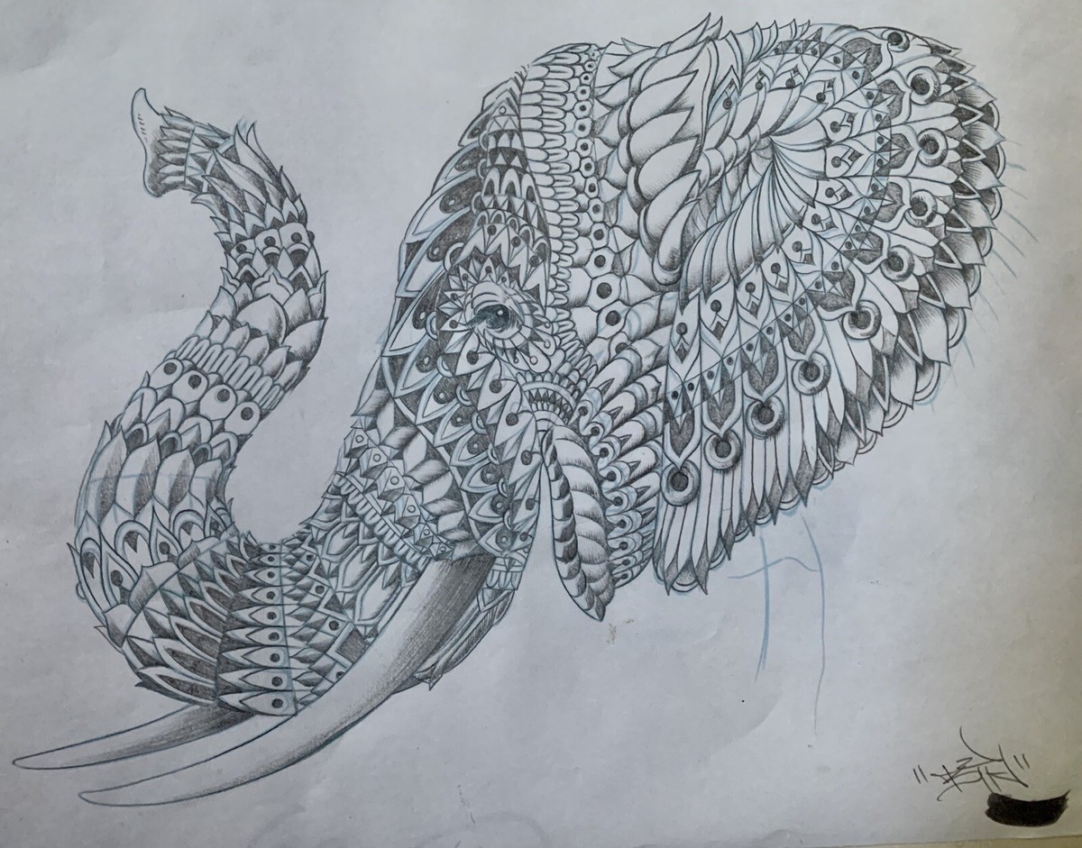 Bioworkz Ben Kwok OG Ornate Elephant Sketch Mondo Original