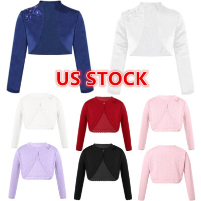 Kids Girls Satin Long Sleeve Bolero Shrug Jacket Cardigan Coat Wedding Party