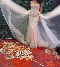 JVN by Jovani JVN41677 Beaded Evening Gown with Overskirt. 