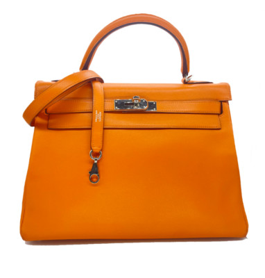 ★ＫＥＬＬＹ★ HERMES Kelly Retourne 32 cmm Circa 2005 Orange Veau Swift