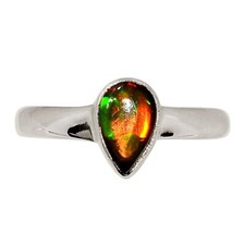 Smoked, Treated Genuine  Rare Chalama Black Opal 925 Silver Ring s.6 ALLR-32167